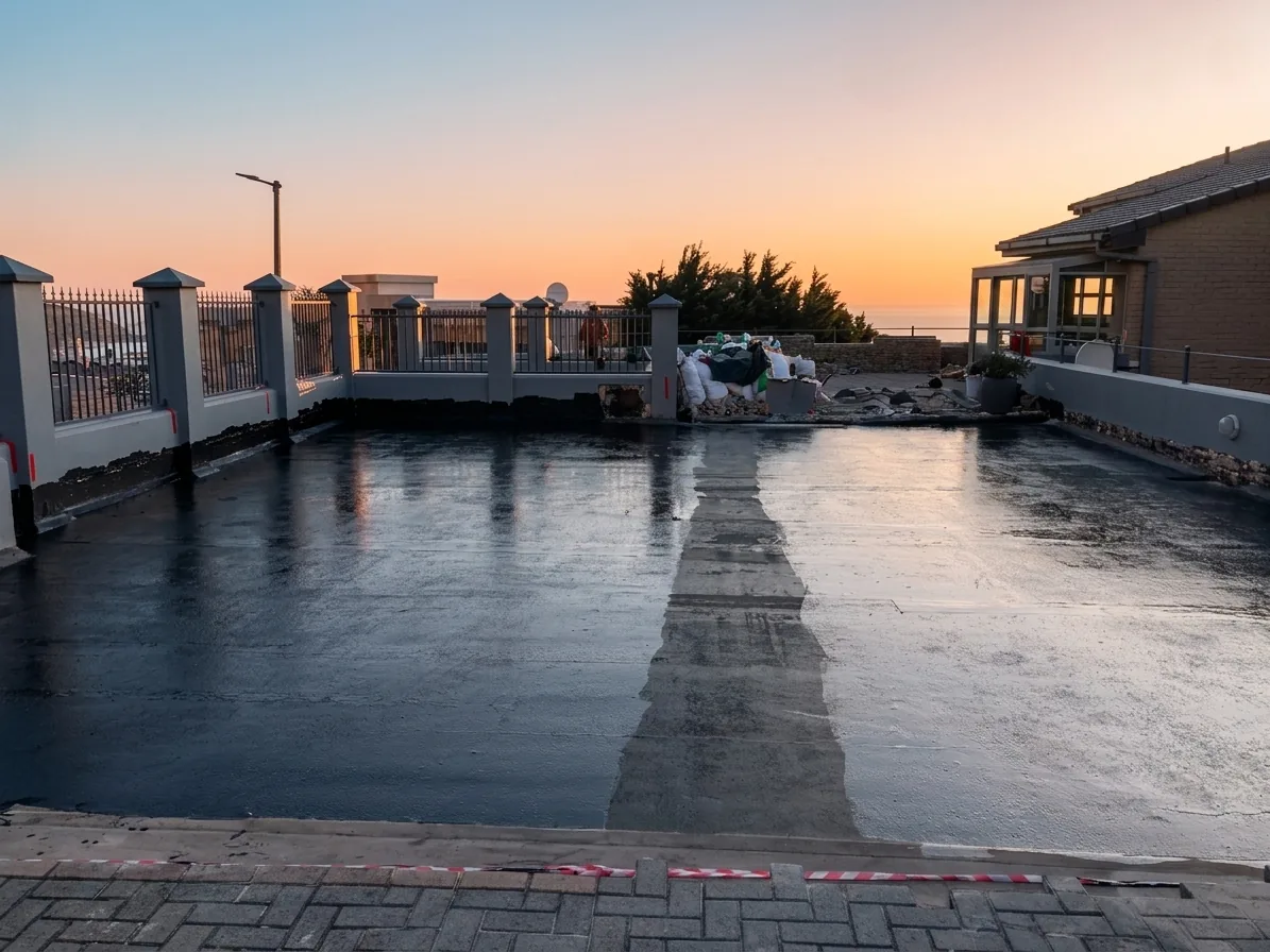 Newly coated parking deck at dusk in Camps Bay