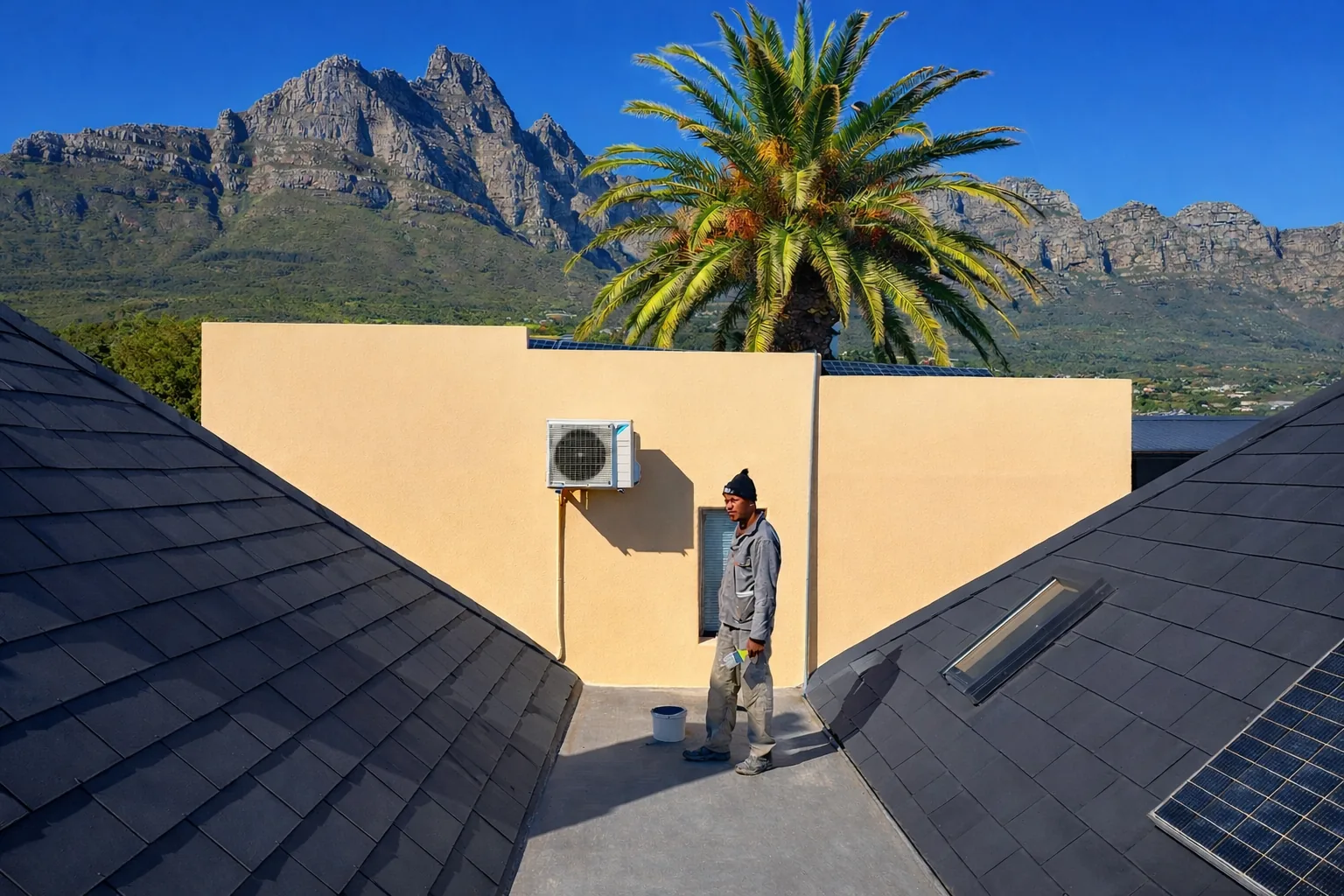 Slate roof and flat-deck sections after waterproofing on a Camps Bay home below the Twelve Apostles