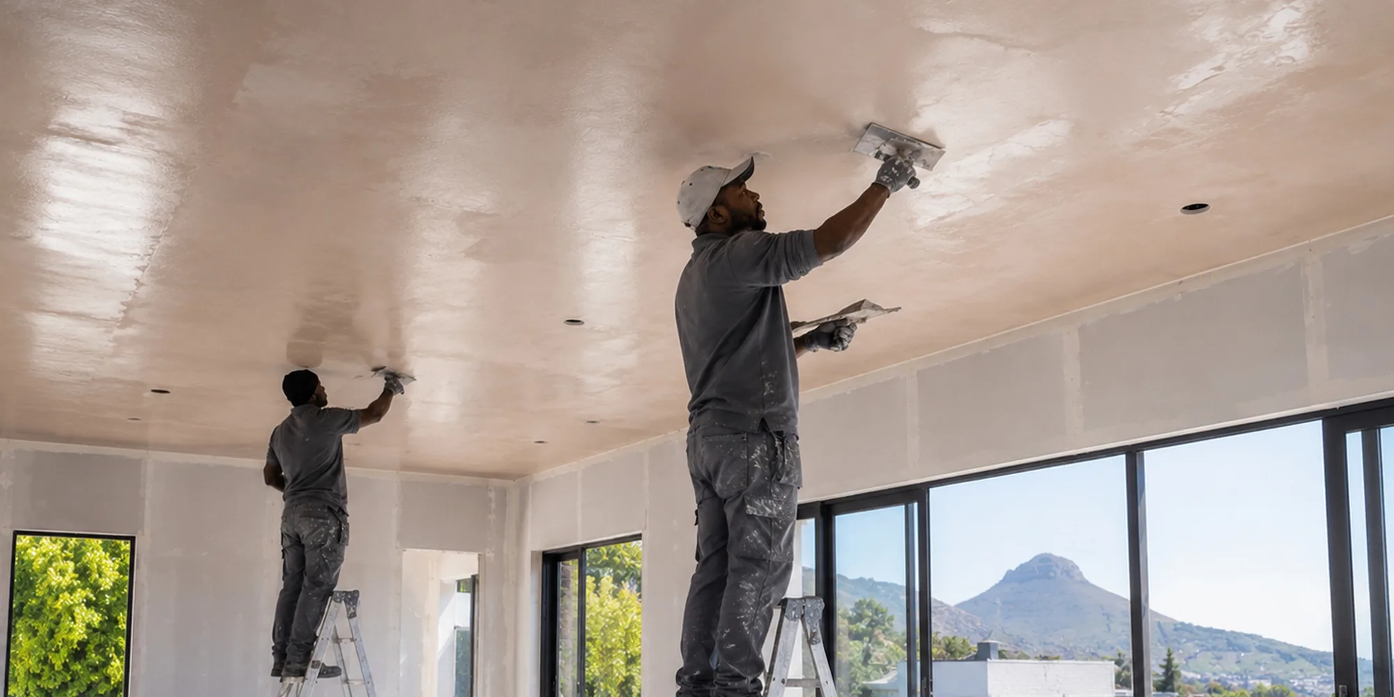CBM skimming a ceiling to a smooth finish in a Cape Town home