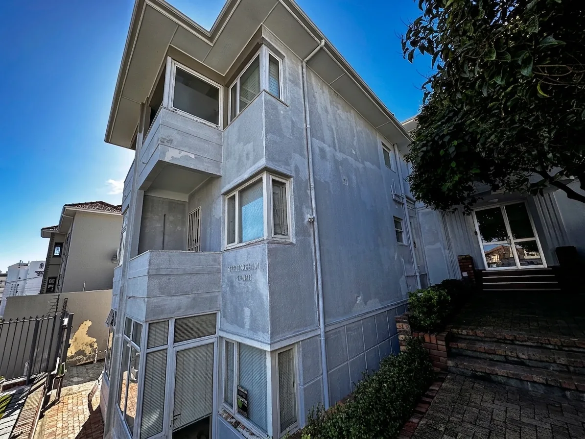 Side elevation of Nottingham Court during facade preparation in Bantry Bay