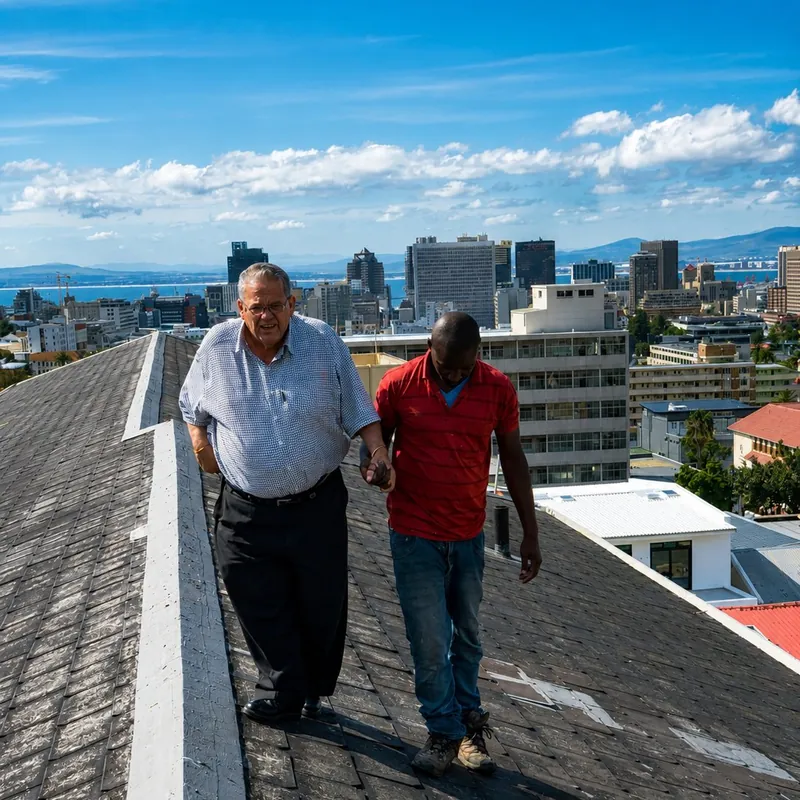 Richard Russell on a roof in Cape Town