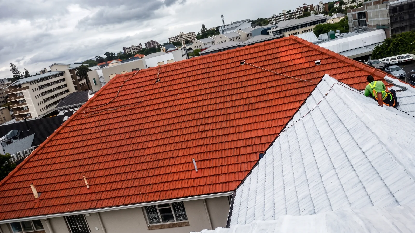 Roof coating across the sections at Exmoor Court in Rondebosch