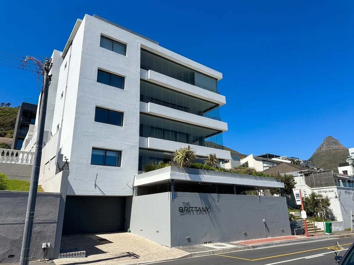 Street view of The Brittany in Sea Point below Lions Head after exterior restoration